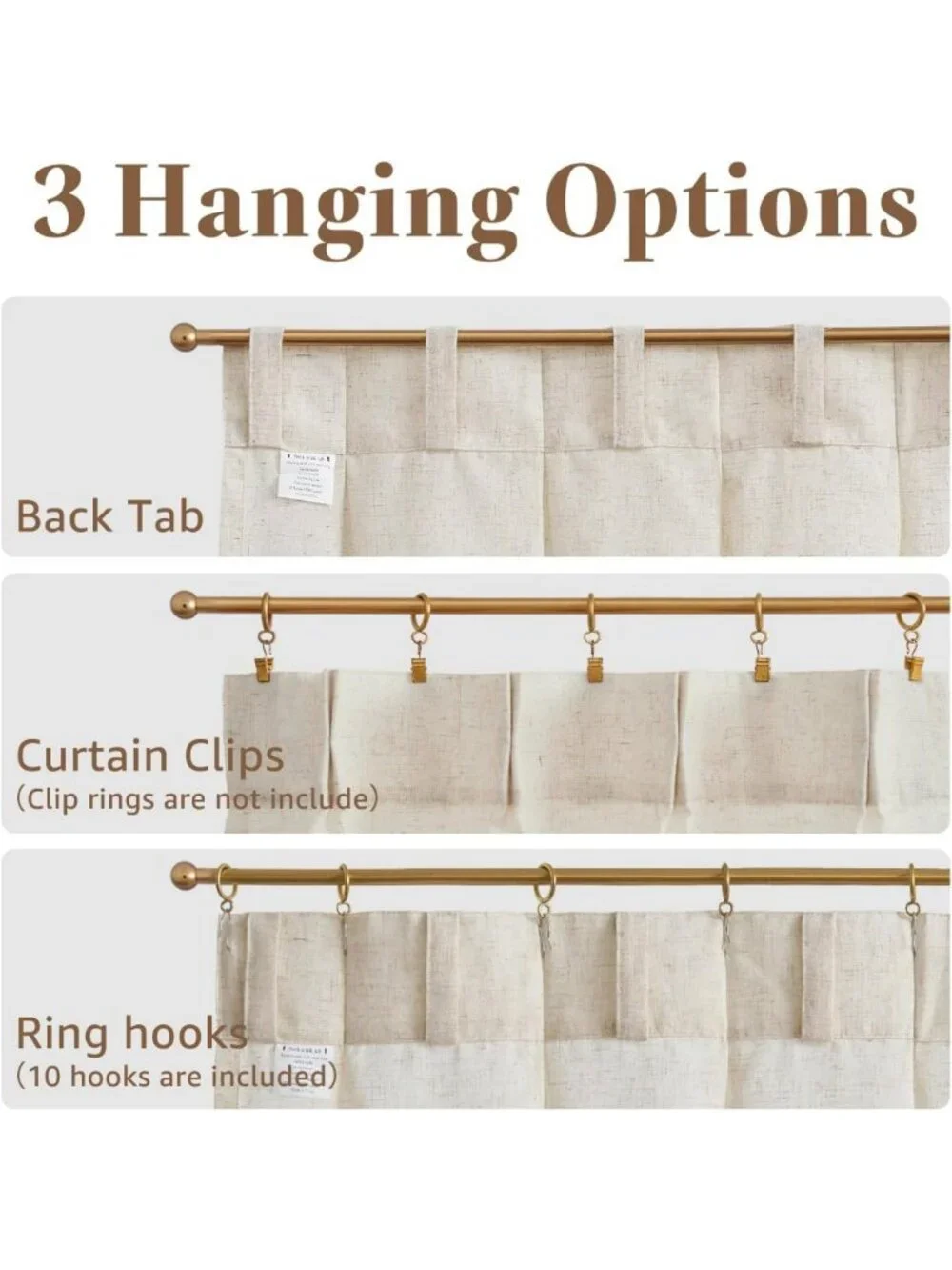 Natural Linen Pinch Pleated Tier Curtains - Light Filtering Farmhouse Style, 20